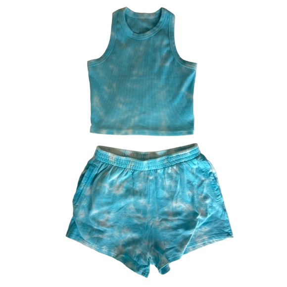 Blue Tie-Dye Ribbed Crop Tank & Shorts Set – Size Small – Glacial Blue - Picture 2 of 8